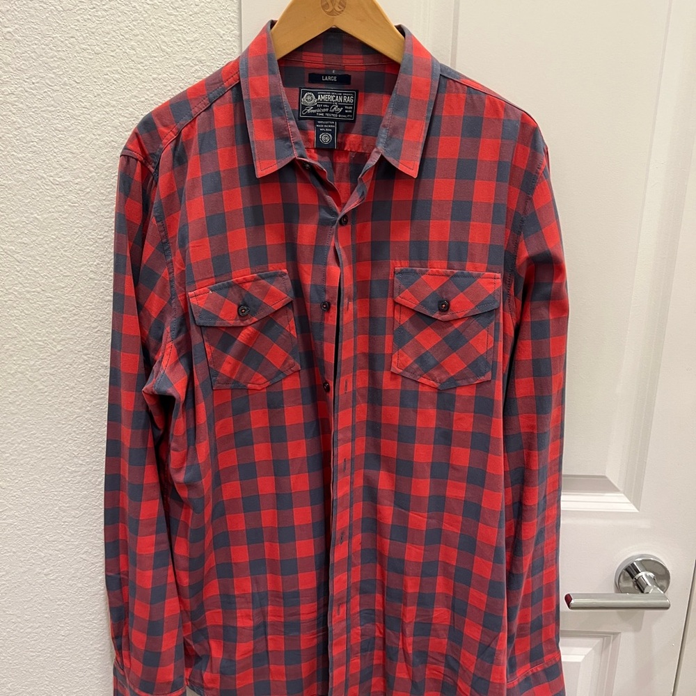 American Rag Red and Blue Plaid Men's Shirt